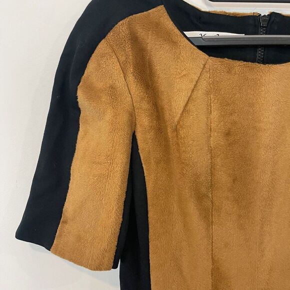 Vanilia Faux Fur Colorblock Ponte Sheath Dress sz S - Picture 2 of 13